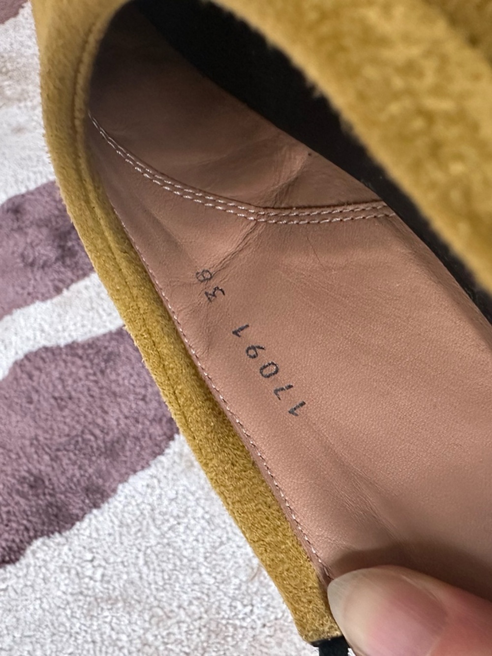 Dries Van Noten Suede Mules 38 Almond Pointed Toe Ballet Flat Laces Gold Yellow - Picture 7 of 9